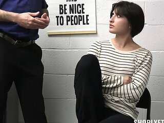 Petite Teen Brunette Office Babe Caught Stealing - Security Guard Strip Search & Hard Punish Creampie