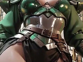 Medieval Knight Fantasy! Green Armor & Wet Secrets, Kneeling in the Library Gazing at You, Hand on Chest Teasing