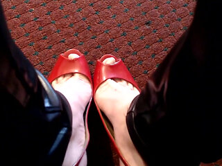Long real nails red sling back pumps