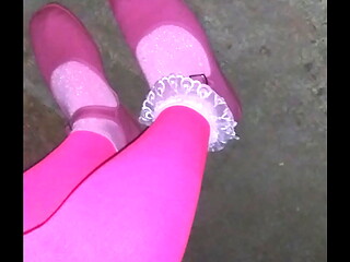 Pink frilly socks pink flats and pink pantyhose
