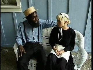 Black and white dudes gets blowjob from Amish chick