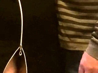 Fingering A Slut's Shaved Pussy in Public