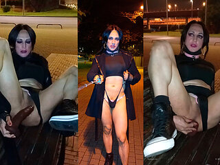 Gothic sissy taniax plays with dildo in the public view-PART1