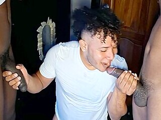 Sucking Several Brunette Cocks