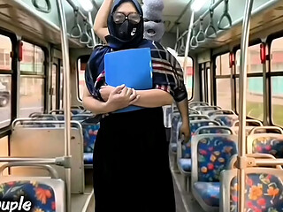 Muslim wife come from University alone in the bus Stranger start fuck her on hijab
