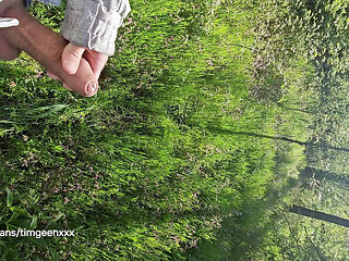 Public cruising piss in woods , jerking off my massive penis