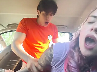 Two lesbians share a lucky stiff cock