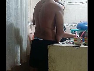 Mexican Latina takes big cock in kitchen anal