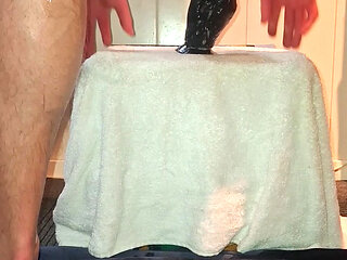 Solo gay NoFace Twink X riding huge dildo's and destroying his ass