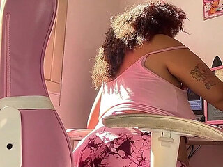 Chubby BBW Farts While Working at Computer