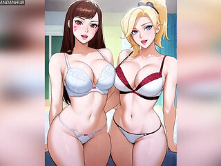 Hottest Overwatch lesbians finger and oral each other in steamy animated scenes