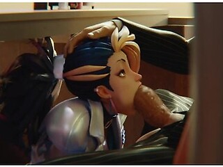 KDA warriors eager mouth worships a thick cock in slow, teasing strokes