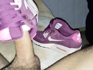Fucking and cumming in my wifes Nike Air Max 90s using a flashlight, part 2
