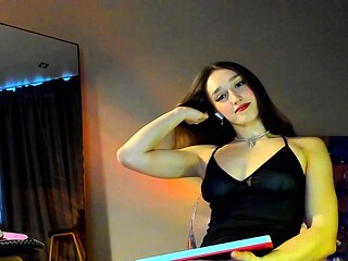 Sexy brunette wearing stockings masturbates webcam