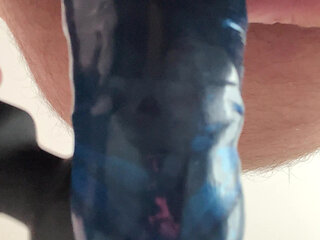 Jerking off with blue condom