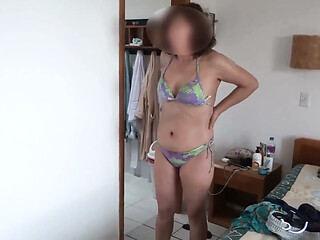 On the Beach I Wear a Bikini, Stepson Jerks off Watching Me