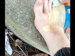 Horny boy massaging his fotty with meal