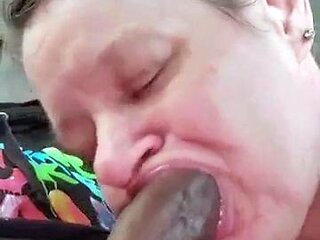 Brunette Slut Gives Blowjob To Big Cock Outdoors