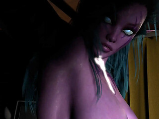 Sexy night elf shows off big booty for hot midnight fuck session