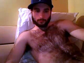Hairy Stud Shoots Cum All Over Himself