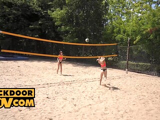 Jasmine Jayne And Lily Blossom's Volleyball Threesome
