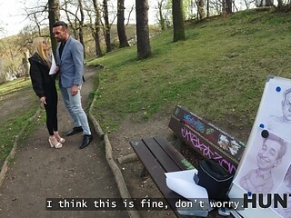 Blonde babe cheats on her boyfriend with a stranger in front of him