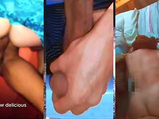 Cuckold role: getting off while rewatching videos of your wife, a real MILF, fucked and as cum dump for big cocks