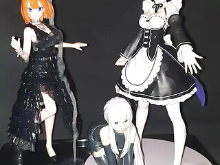 bath and bukkake at the sex shop for Rem, Emilia and Ichika