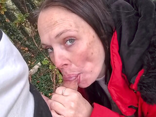 German mom Saskialove blows small cock empty in the forest