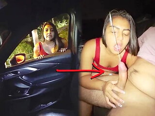 A Girl Without Money Receives Cum on Her Face Inside the Car