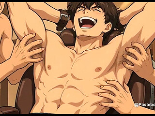 Strapped In The Barber Chair - Bare Hands In His Stretched Armpits (2D Anime)