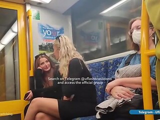 Two beautiful friends react to a surprise bulge flash