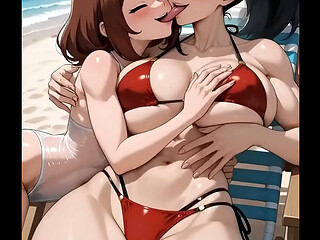 Momo Yaoyorozu en bikini quiere crema en su cuerpo musculado