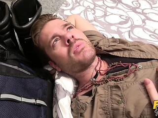 Lucky guy gets a sloppy blowjob from big-titted backpacker Aubrey Black