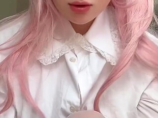 Petite anime girl challenges you to not cum in her pink pussy