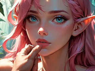 Elli - AI generated pink elf and her friend
