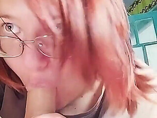 Amateur Girlfriend Blowjob Instead of Cooking - Curvy Brunette with Glasses Sucks and Jerks Cock