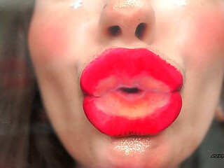 Seductive Red Wet Kiss and Spit kisses