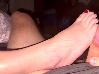 Jerk Off and Cum on Wife's Cute Bare Feet