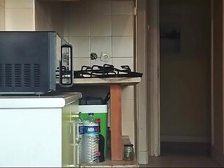 Hot guy went to clean the kitchen after taking a shower