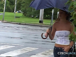 Czech Jacker 9: Tits in Rain - Wet, Tight, and Fully Exposed