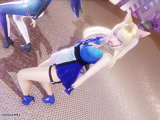 Mmd Kpop Demon Hunters - Huntrx - Golden Ahri Akali Kaisa Sexy Striptease League of Legends Hentai Uncensored 4K 60fps