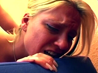 Busty Blonde Babe Stretched Wide in Sloppy Couch Pounding