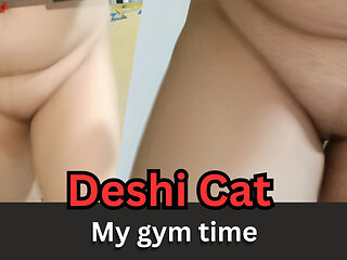 Horny stepsister walking nude in gym, pervert stepfather filming her move