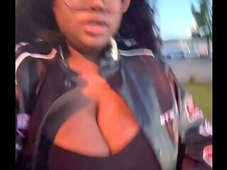 Huge tits outside almost caught  walking around
