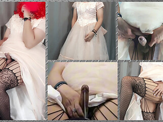 Shemale bitch in dress masturbating