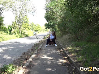 Slightly embarrased in outdoor by Got 2 Pee where girls come to piss