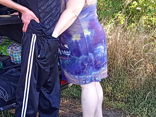 in a public park, I fuck my stepmom in her pussy doggy style, then in her mouth and cum twice in a minute