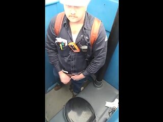 Bearded Hunk Strokes Cock Outdoors in a Porty Potty