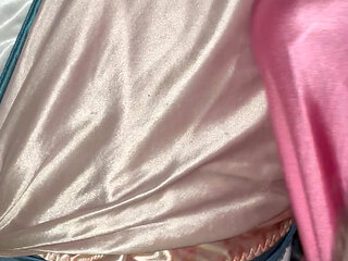 Satin panty play. Victoria secret pink on pink Katie and Laura's on my cock